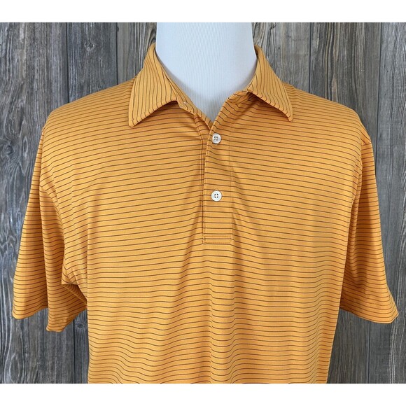 DUNNING Golf Polo Men's Size XL Orange/Navy Stripe Polyester/Spandex - Picture 2 of 9